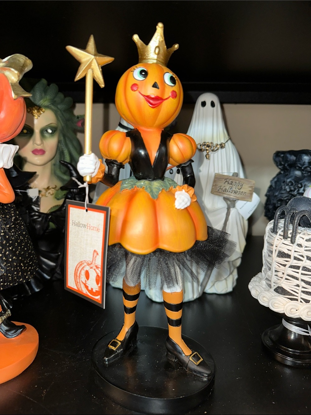 Orange Pumpkin Princess  Figurine – Halloween Decor